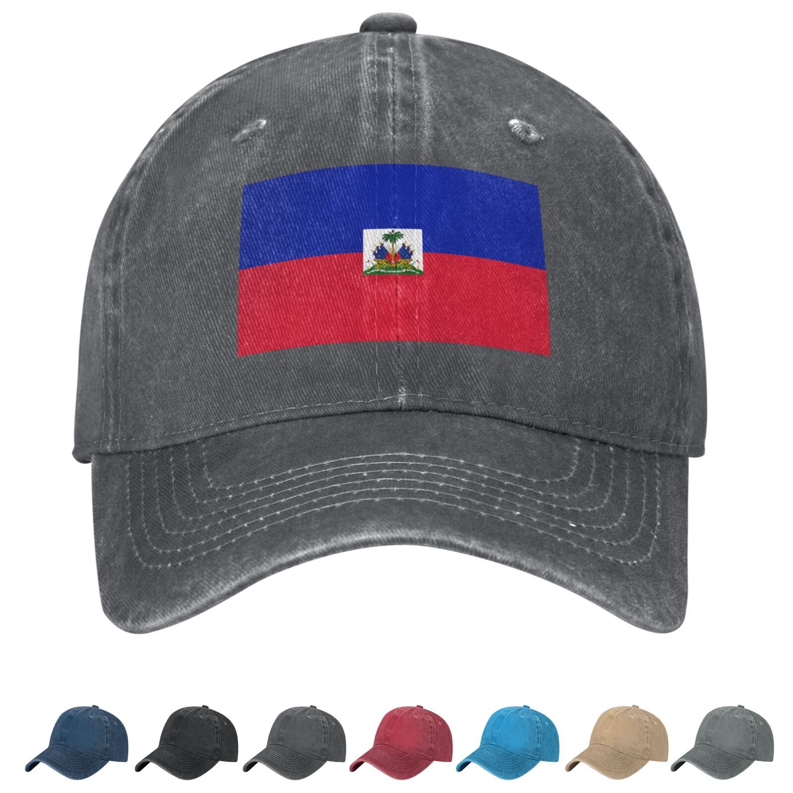 Flag of Haiti Denim Baseball Cap Haitian Flag Unisex Vintage Adjustable Outdoor Trucker Hat Black - Image 2