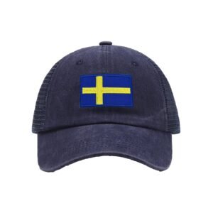 Embroidered Flag of Sweden Baseball Cap Sweden Flag Cowboy Mesh Sun Hats Swedes Trucker Hat for Men Women