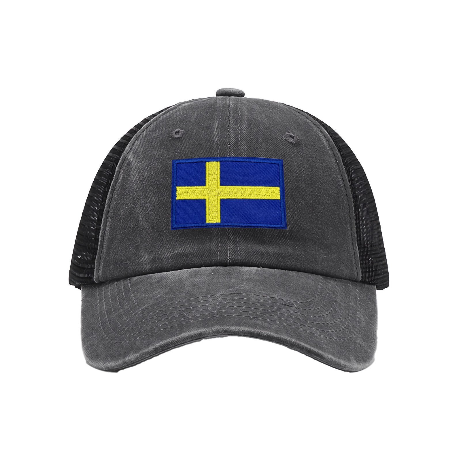 Czapka baseballowa z haftowaną flagą Szwecji, kowbojska, z siateczki, z flagą Szwecji, czapka typu trucker dla mężczyzn i kobiet - Image 4