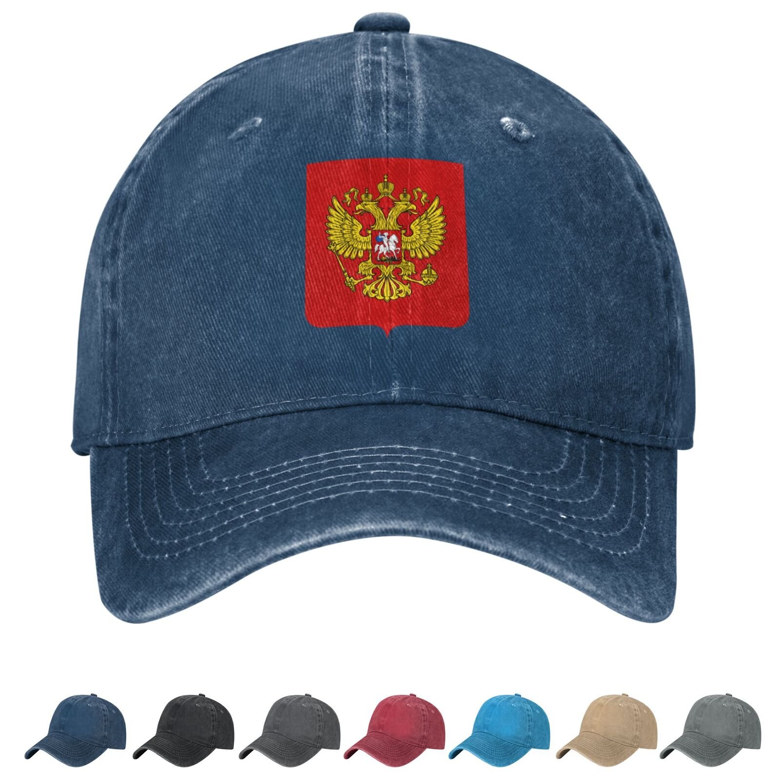 Coat of arms of Russia Denim Baseball Cap Russians Casual Unisex Vintage Adjustable Flag Trucker Hat Black - Image 6