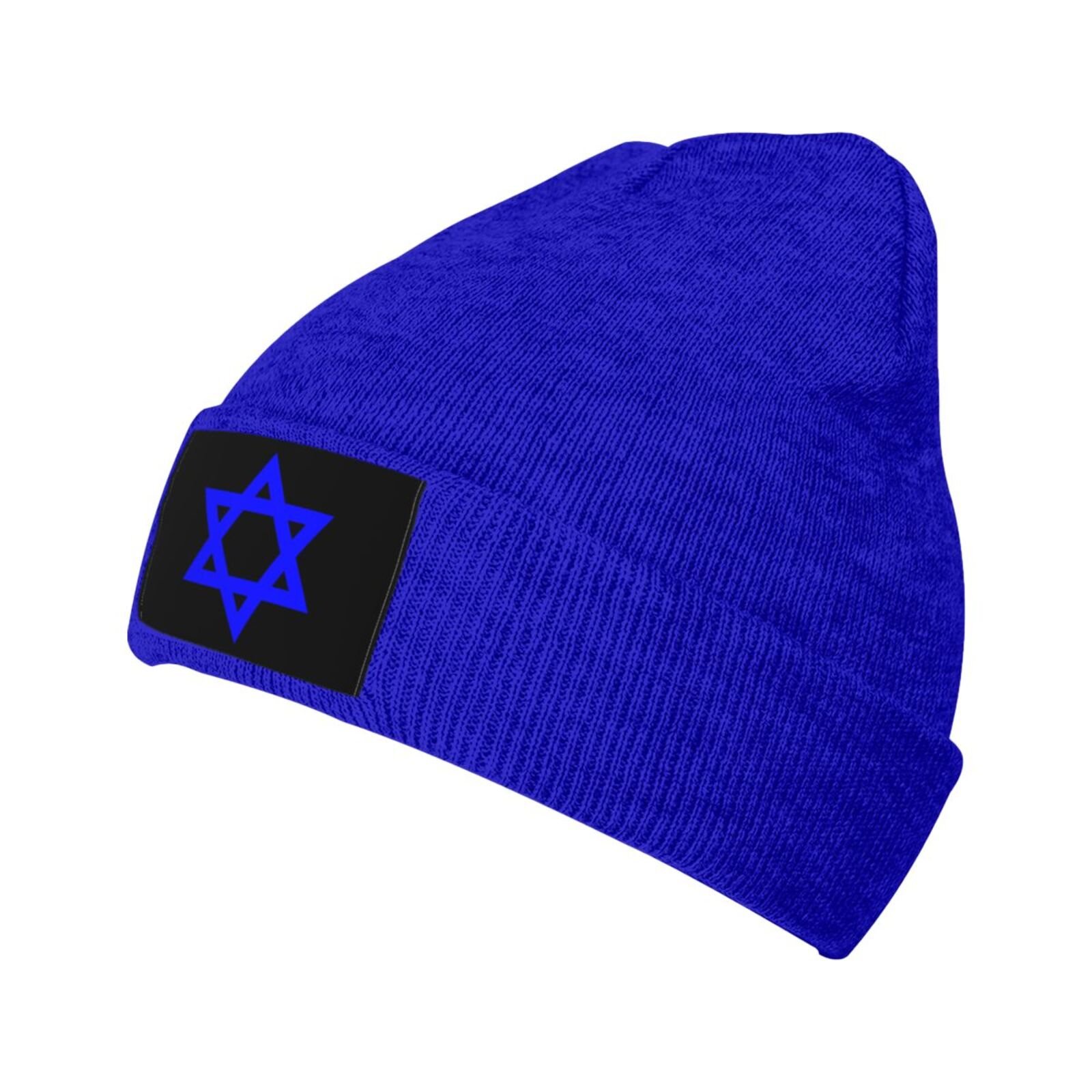 blue star of david knit beanie hat knitted cap for winter outdoor men women