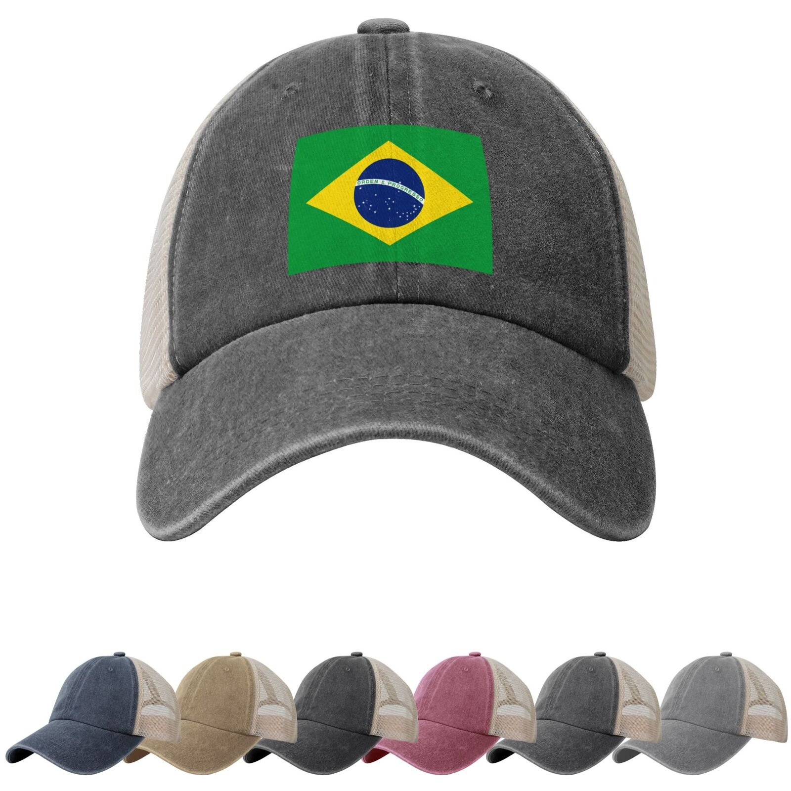 Brazil Flag Sun Hats for Men Women Flag of Brazil Cowboy Mesh Baseball Cap Brazilians Trucker Hat - Image 2