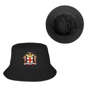Jamaica Bucket Hat for Men Women Coat of Arms of Jamaica Outdoor Summer Fishing Hat Black
