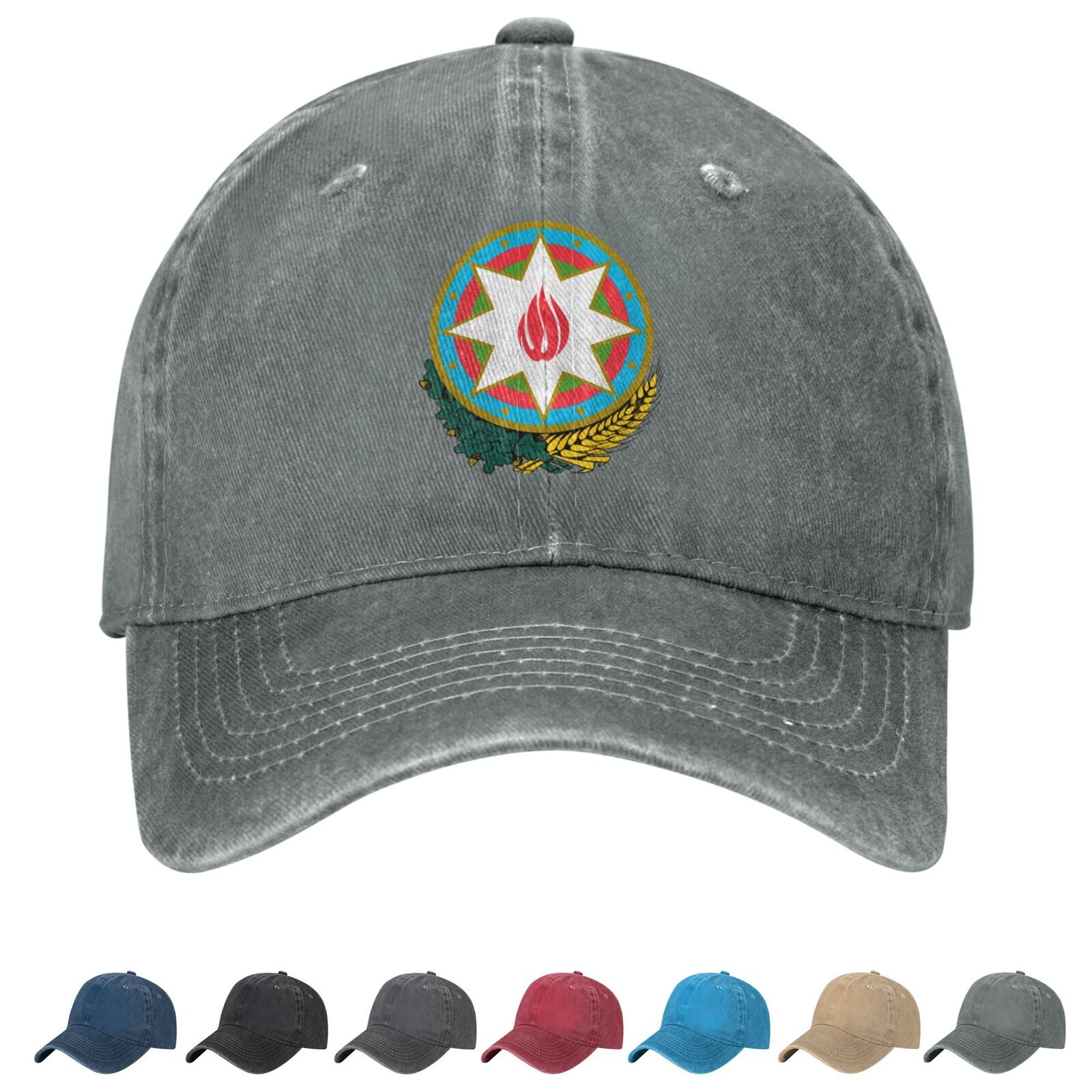 Coat of arms of Azerbaijan Denim Baseball Cap Azerbaijani Casual Unisex Vintage Adjustable Flag Trucker Hat Black - Image 3