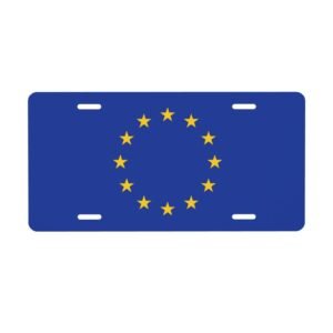 Europe Flag License Plate European Decorative Car Plate Front Back Cover Metal Aluminum 6x12 Inch 4 Holes