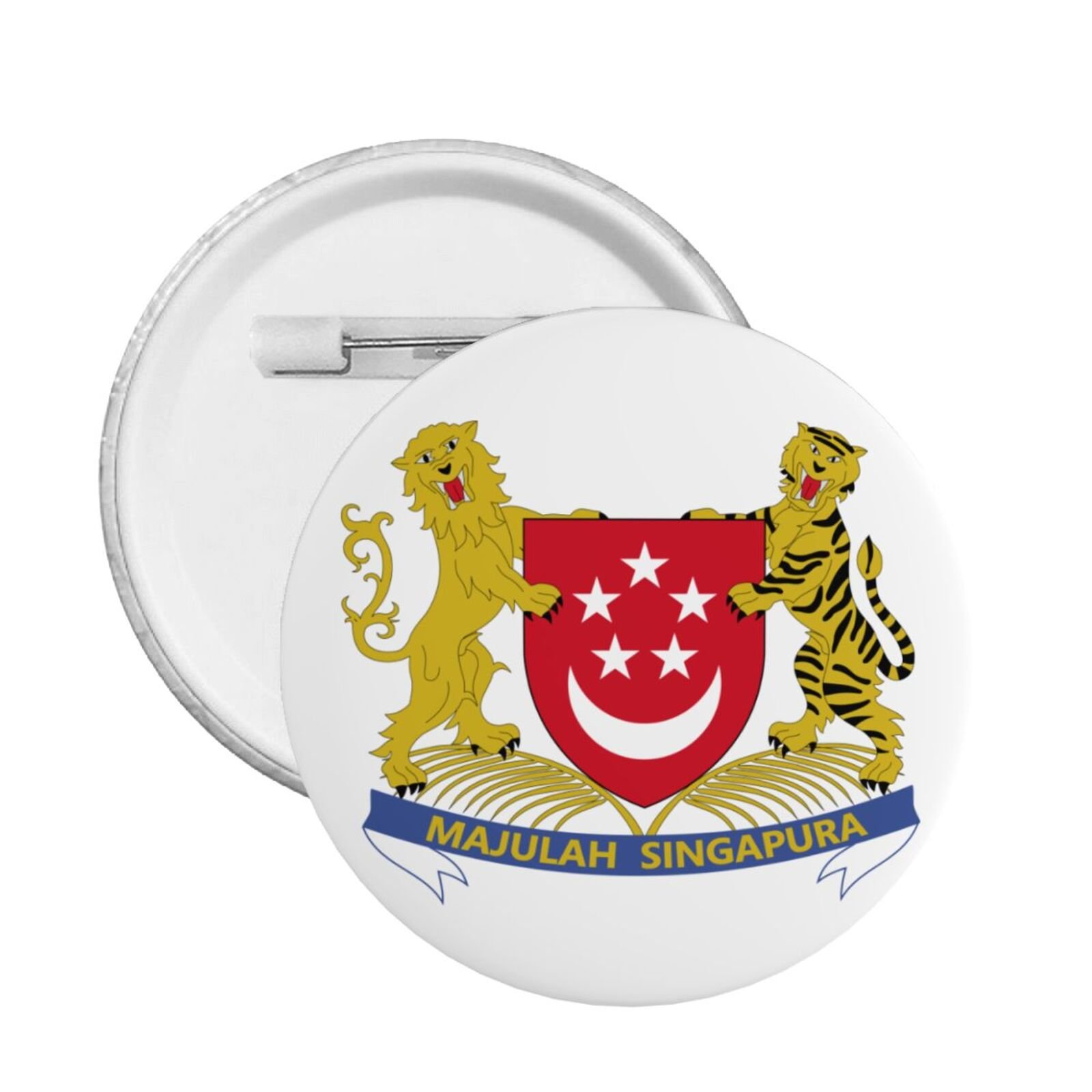 5Pcs Coat of Arms of Singapore Round Button Badge Support Singapore Emblem Pin Singaporean Decorations