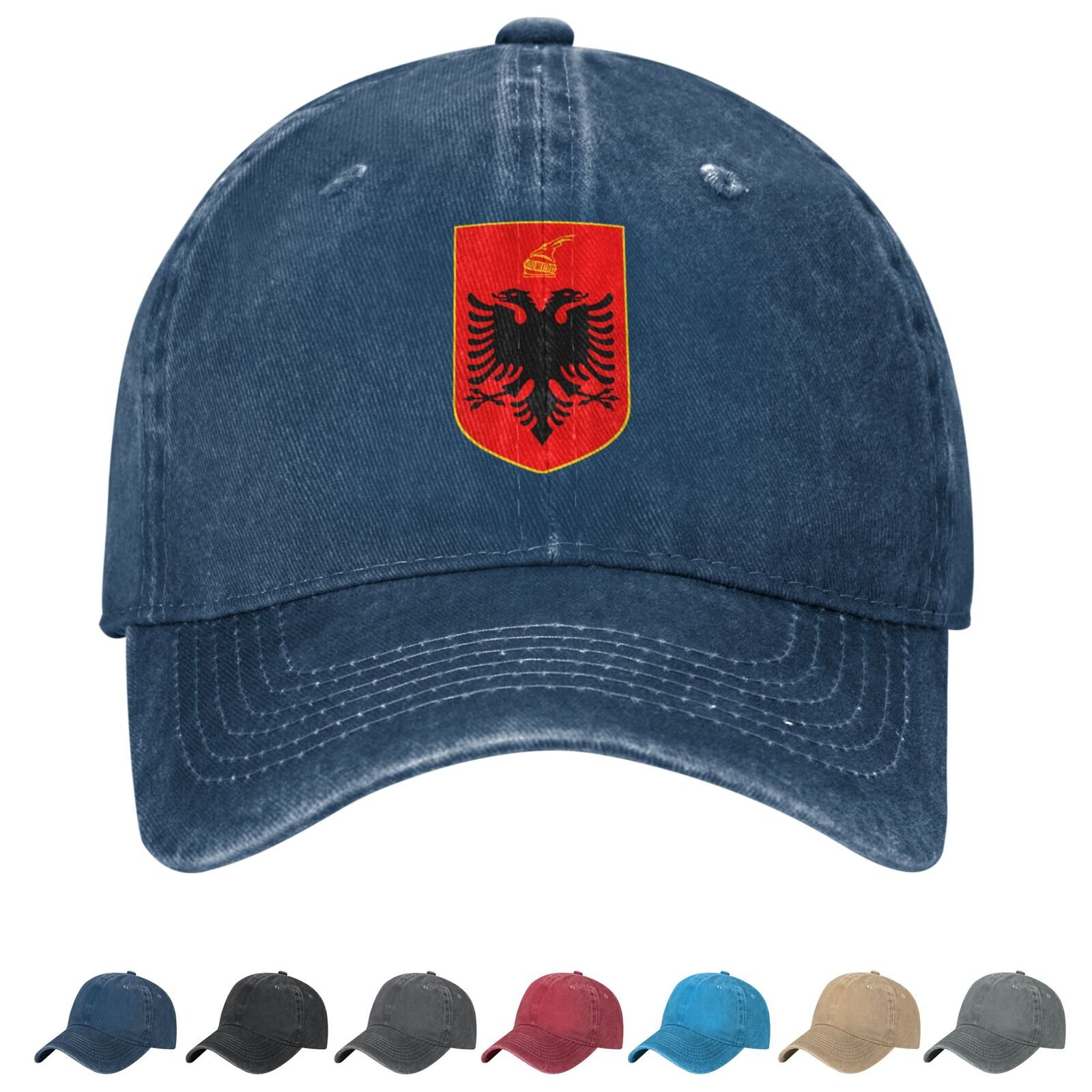 Coat of arms of Albania Denim Baseball Cap Albanian Casual Unisex Vintage Adjustable Flag Trucker Hat Black - Image 6