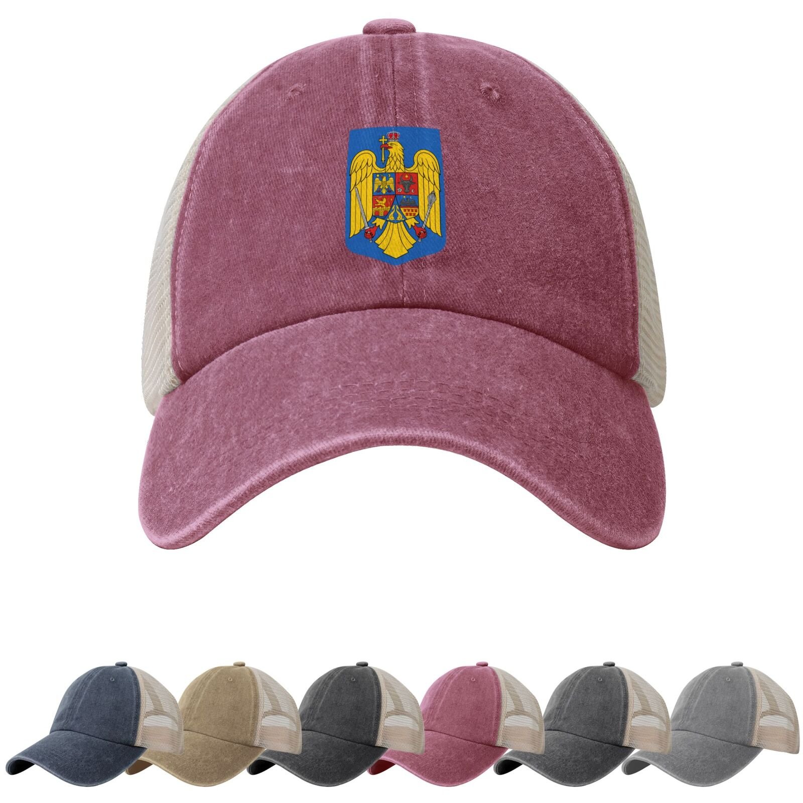 Coat of Arms of Romania Sun Hats for Men Women Romania Emblem Cowboy Mesh Baseball Cap Romanian Trucker Hat - Image 3