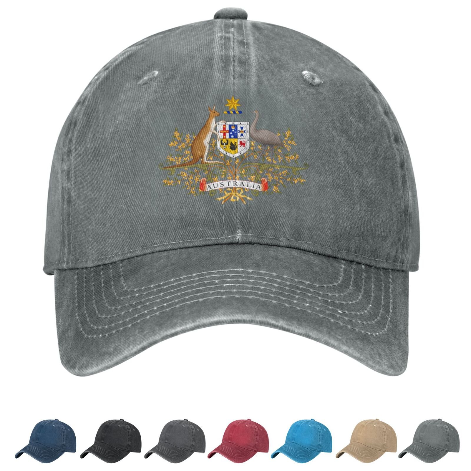 Coat of arms of Australia Denim Baseball Cap Australian Casual Unisex Vintage Adjustable Flag Trucker Hat Black - Image 3