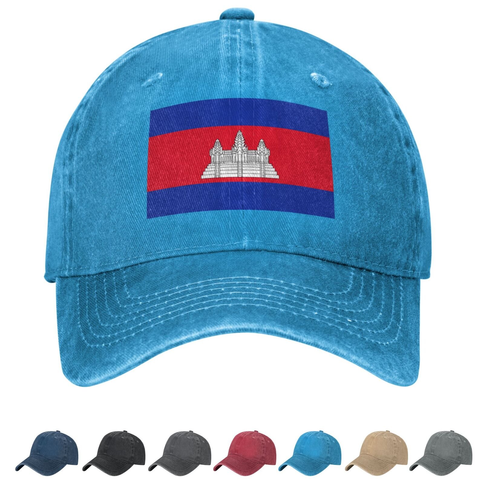 Flag of Cambodia Denim Baseball Cap Cambodian Flag Unisex Vintage Adjustable Outdoor Trucker Hat Black - Image 5