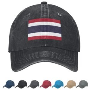 Flag of Thailand Denim Baseball Cap Thai Flag Unisex Vintage Adjustable Outdoor Trucker Hat Black