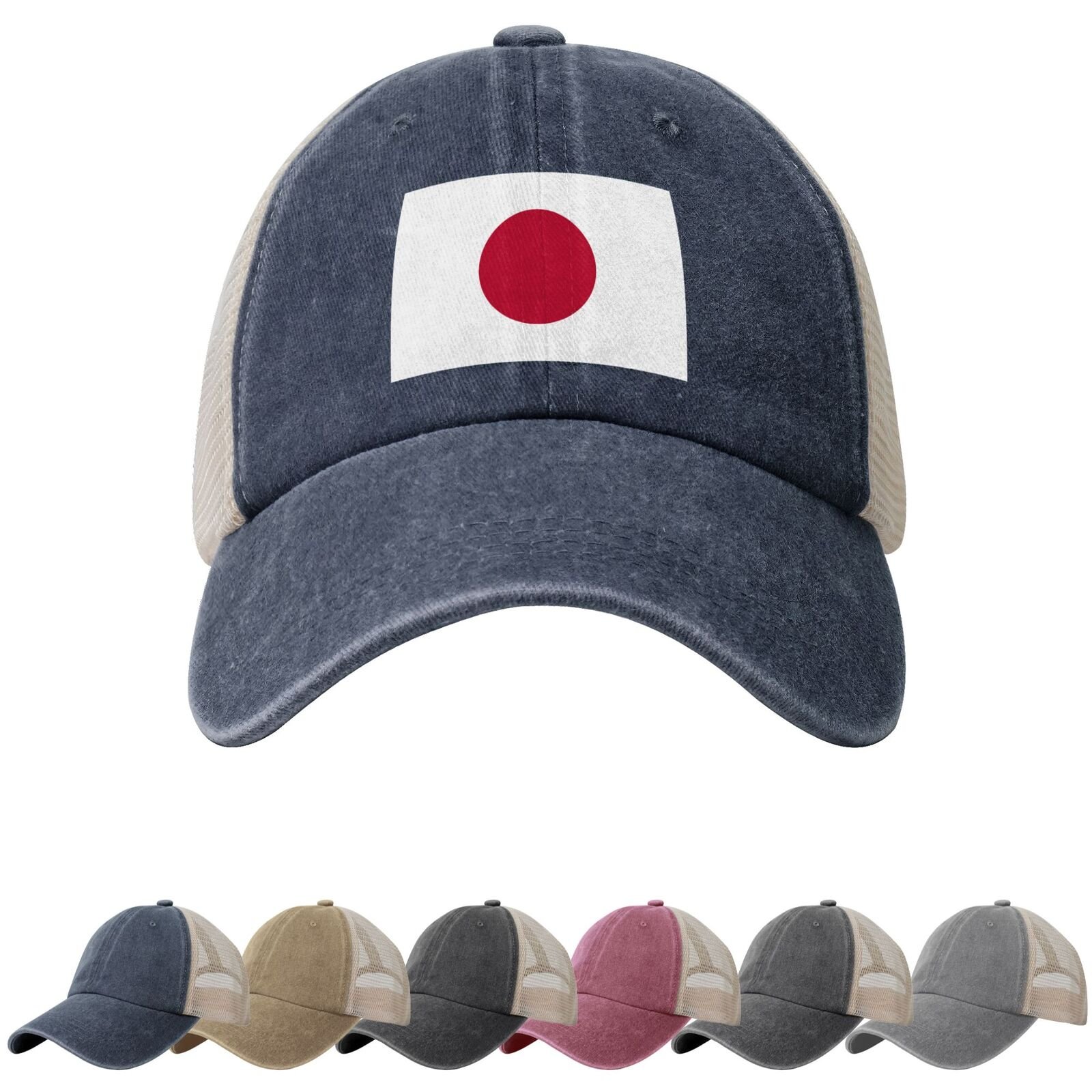Zonnehoeden met Japanse vlag voor mannen en vrouwen, cowboypet met mesh-onderkant, Japanse truckerpet - Image 4