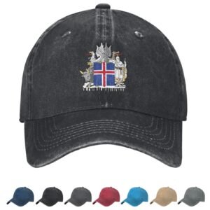Coat of arms of Iceland Denim Baseball Cap Icelandic Casual Unisex Vintage Adjustable Flag Trucker Hat Black