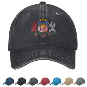 Coat of arms of Latvia Denim Baseball Cap Latvian Casual Unisex Vintage Adjustable Flag Trucker Hat Black