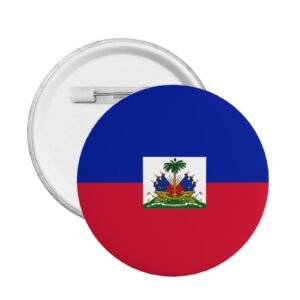 5 insignias redondas de apoyo a Haití con dise?o de bandera haitiana.