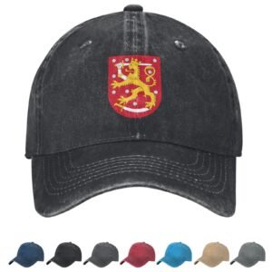 Coat of arms of Finland Denim Baseball Cap Finns Casual Unisex Vintage Adjustable Flag Trucker Hat Black