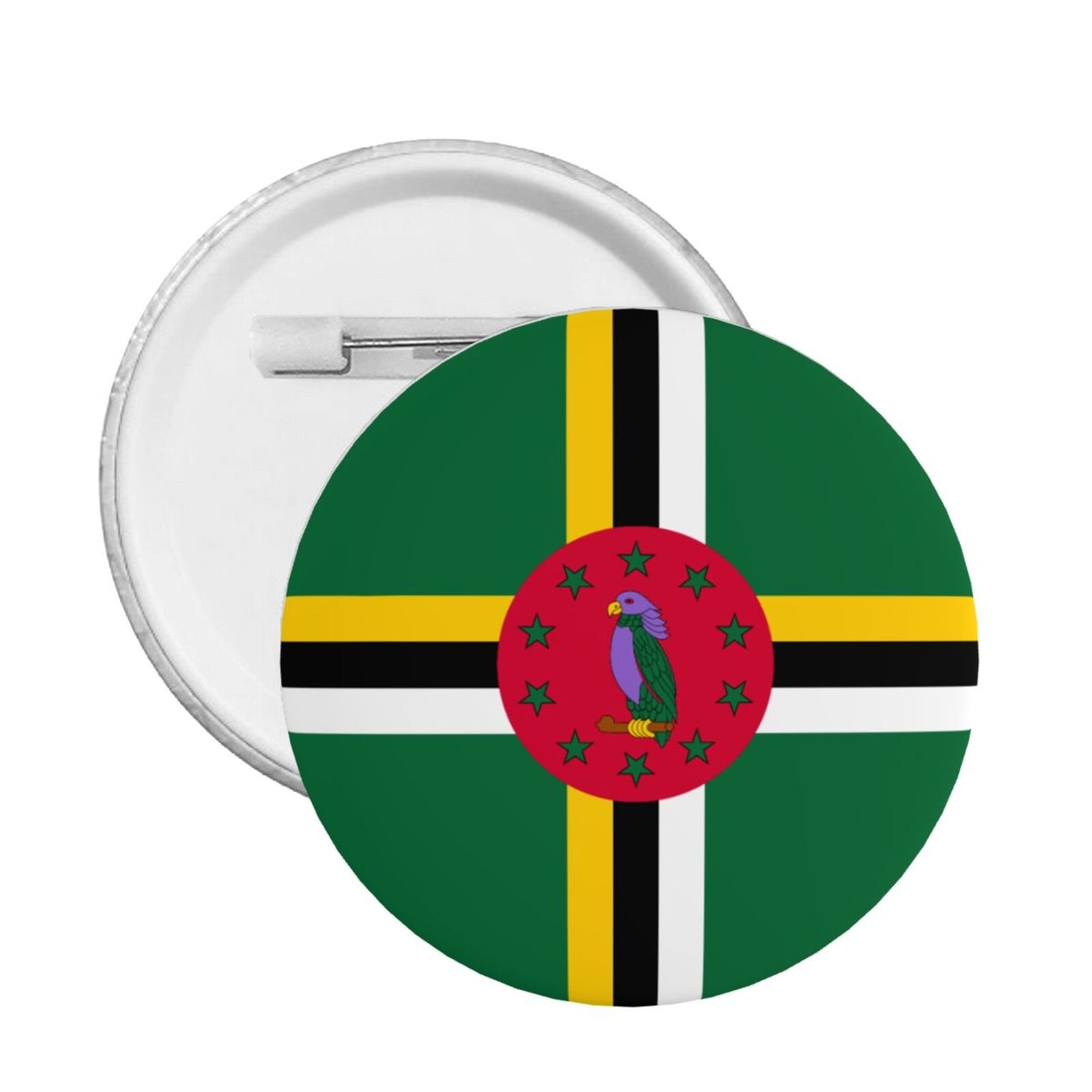 5 insignias redondas de Dominica con soporte para pin de Dominica, decoración de bandera dominicana.