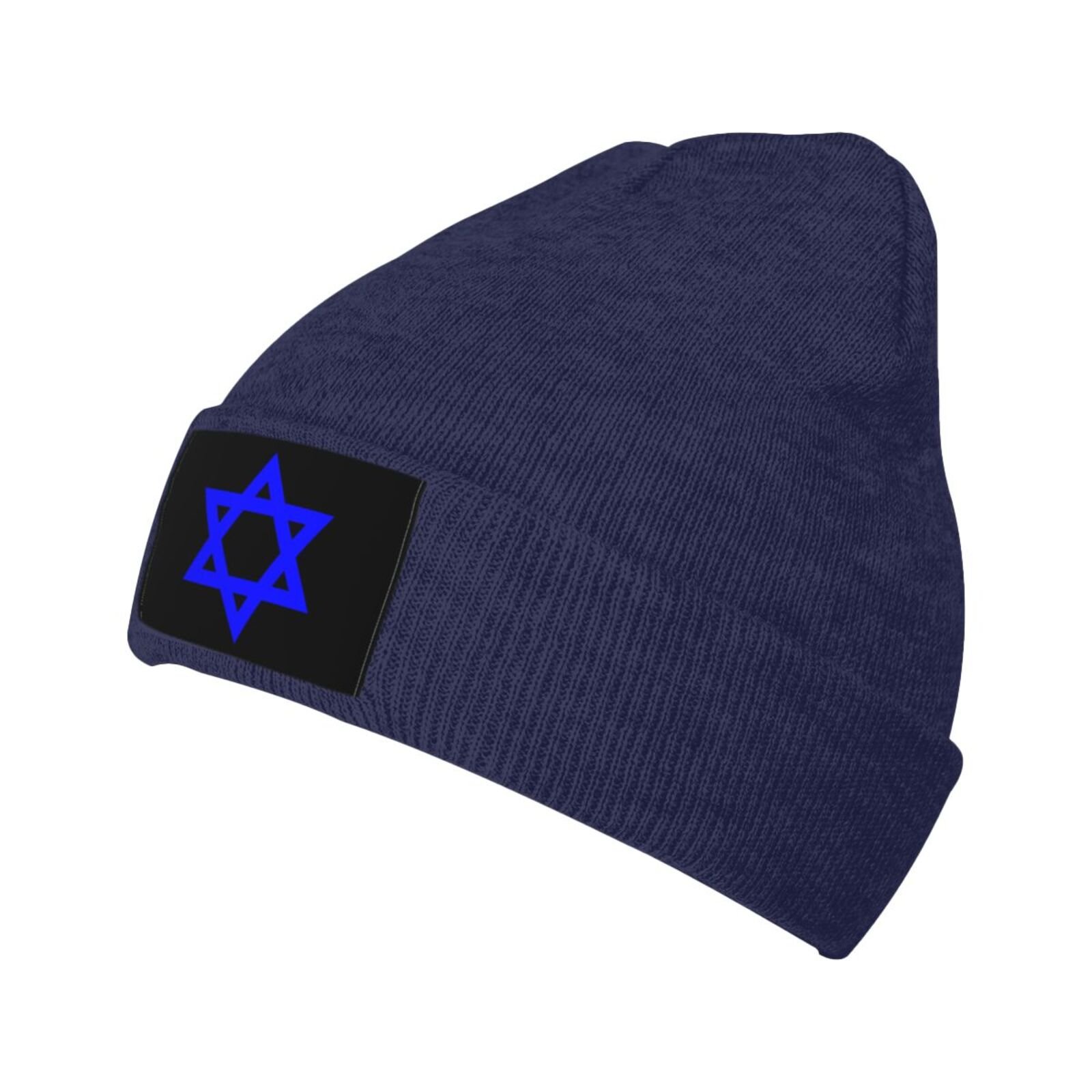 blue star of david knit beanie hat knitted cap for winter outdoor men women