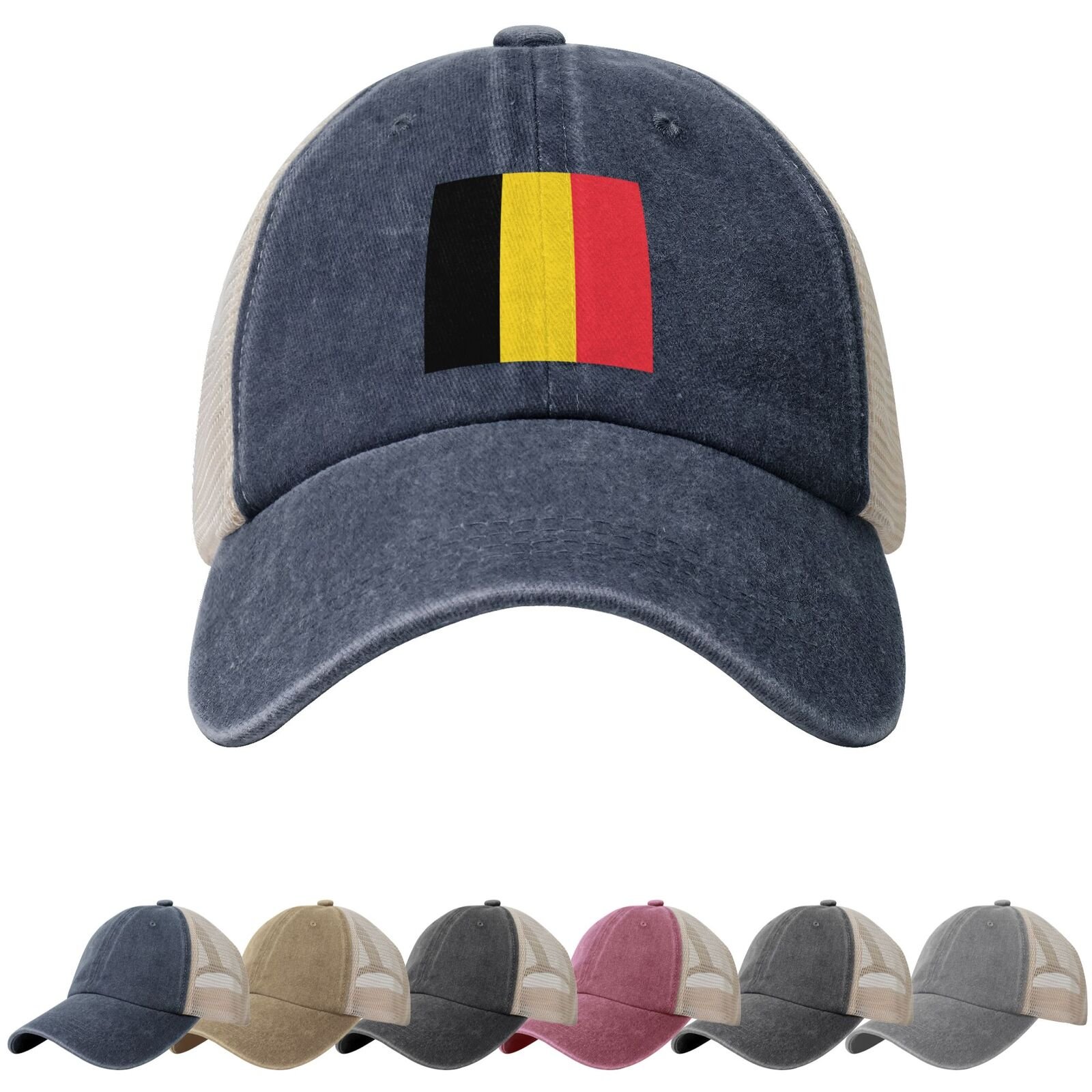Belgian Flag Sun Hats for Men Women Flag of Belgian Cowboy Mesh Baseball Cap Belgium Trucker Hat - Image 4