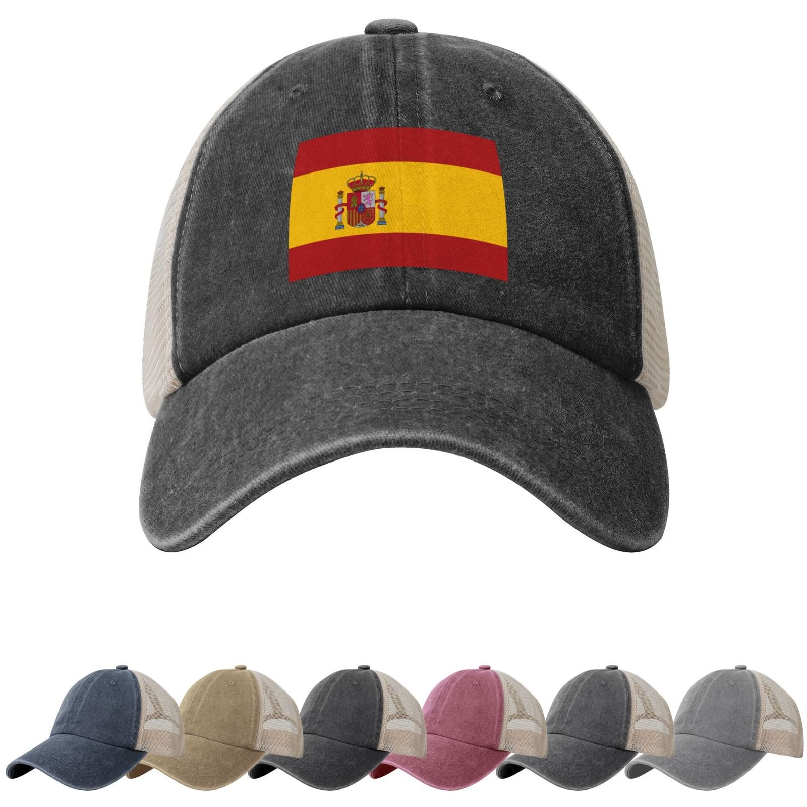 Spain Flag Sun Hats for Men Women Flag of Spain Cowboy Mesh Baseball Cap Spanish Trucker Hat