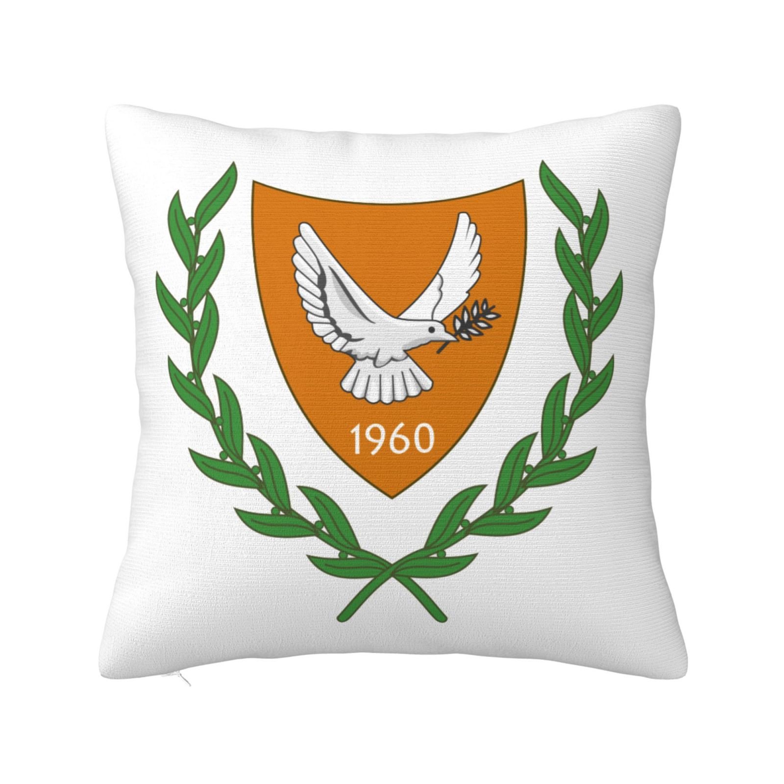 Vierkante sierkussenhoezen met het wapen van Cyprus, het nationale embleem van Cyprus, voor Cypriotische banken, fauteuils en slaapkamers.