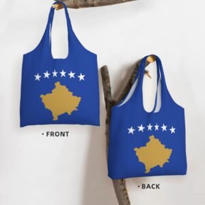 Kosovo Canvas Tote Bags For Women Men Reusable Shopping Grocery Kosovar National Flag Bag