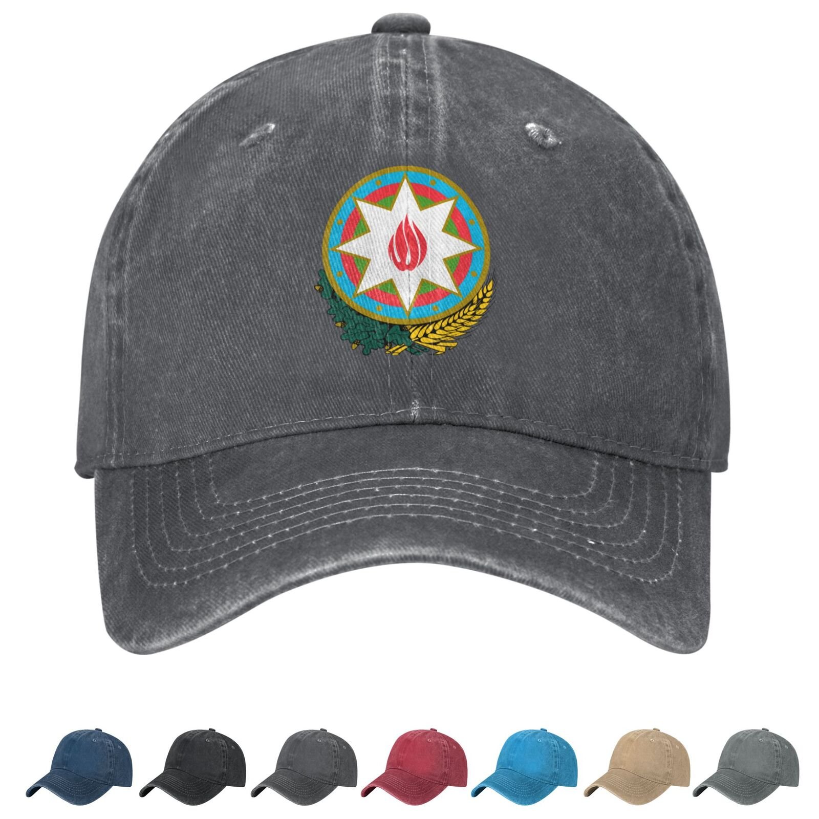 Coat of arms of Azerbaijan Denim Baseball Cap Azerbaijani Casual Unisex Vintage Adjustable Flag Trucker Hat Black - Image 2