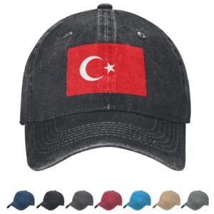 Flag of Turkey Denim Baseball Cap Turks Flag Unisex Vintage Adjustable Outdoor Trucker Hat Black