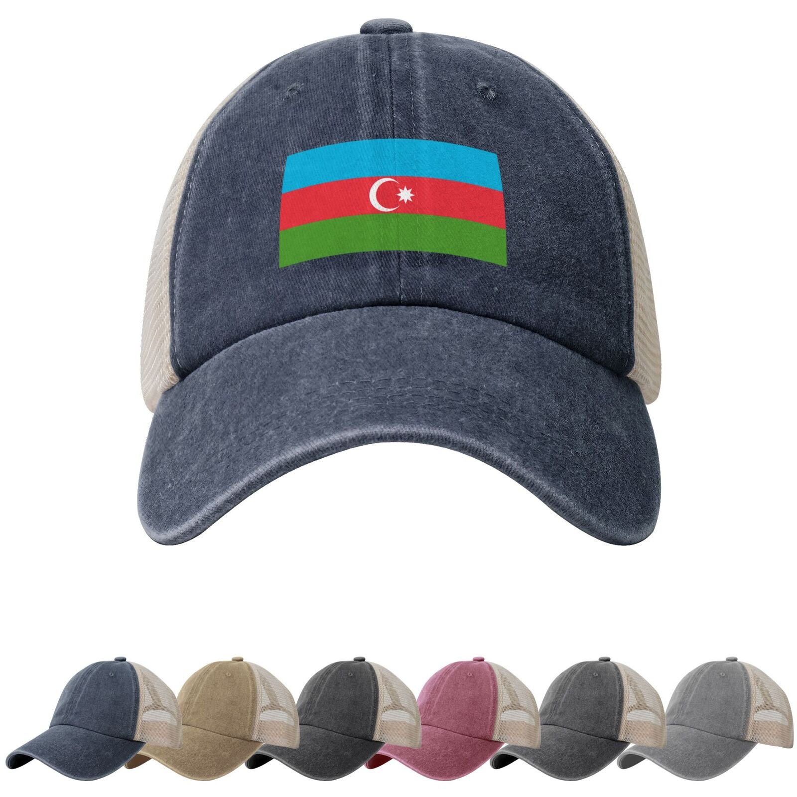 Azerbaijan Flag Sun Hats for Men Women Flag of Azerbaijan Cowboy Mesh Baseball Cap Azerbaijani Trucker Hat - Image 4