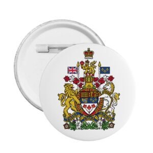 5 insignias redondas con el escudo de armas de Canadá. Insignias de apoyo a Canadá. Decoraciones canadienses.