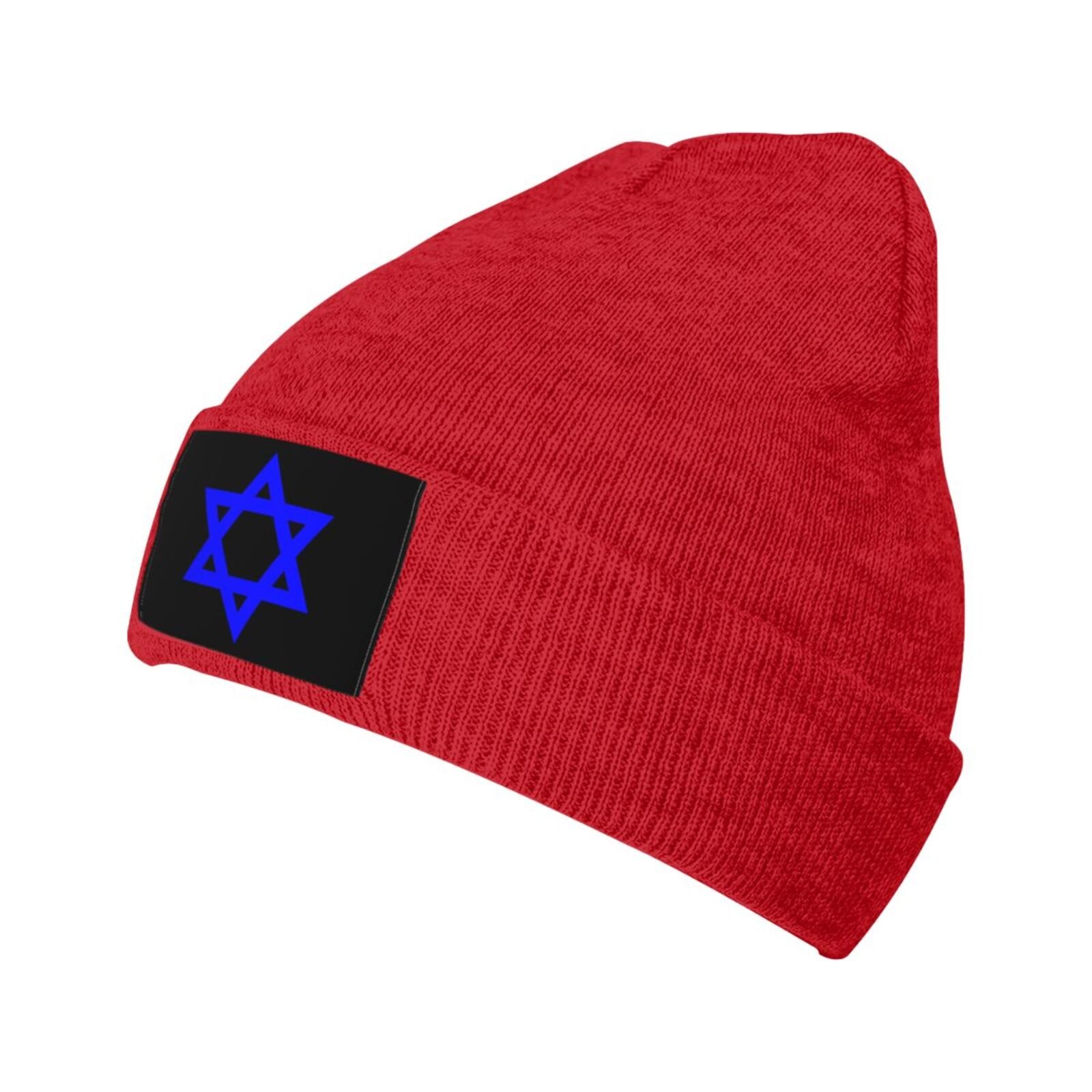 blue star of david knit beanie hat knitted cap for winter outdoor men women