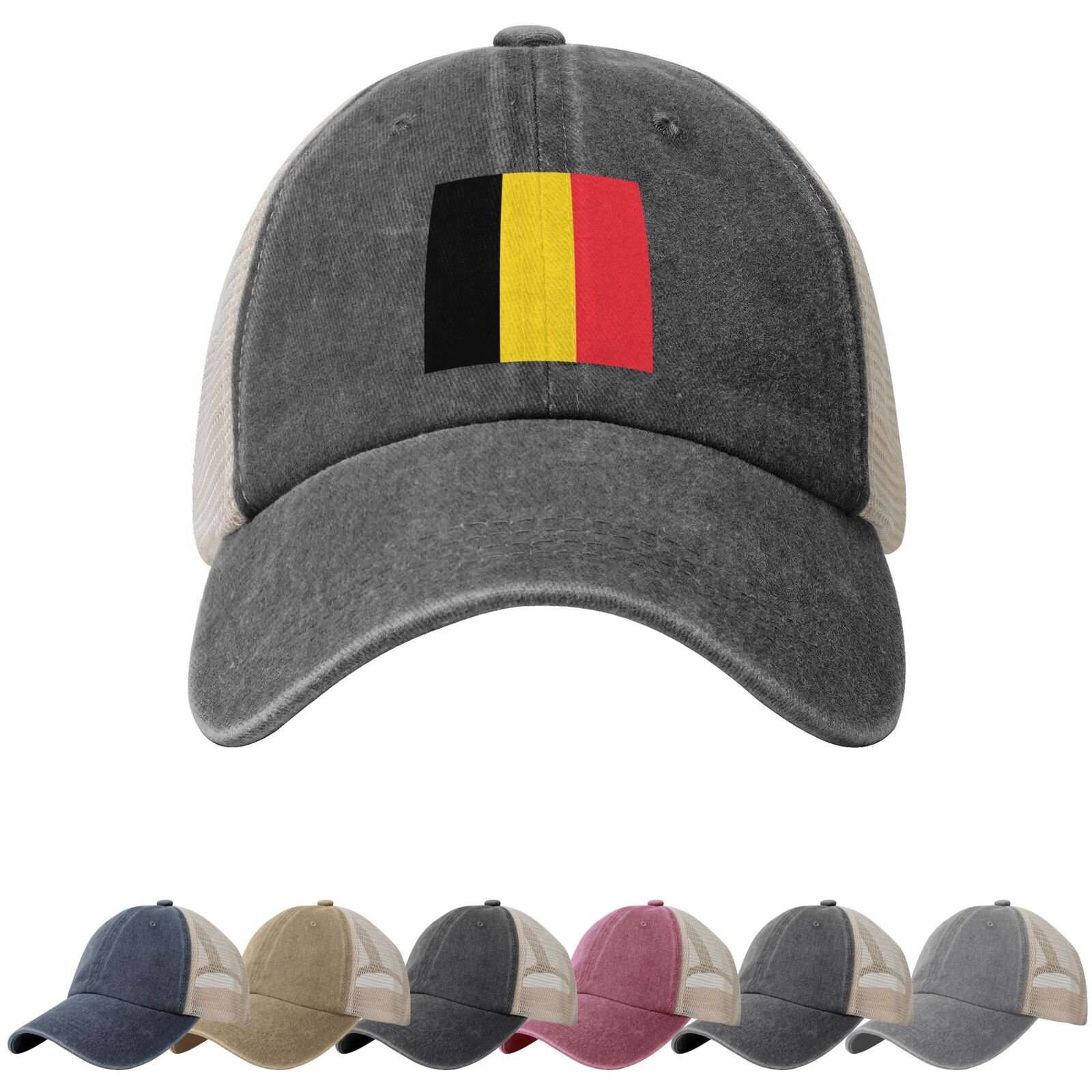Belgian Flag Sun Hats for Men Women Flag of Belgian Cowboy Mesh Baseball Cap Belgium Trucker Hat - Image 2