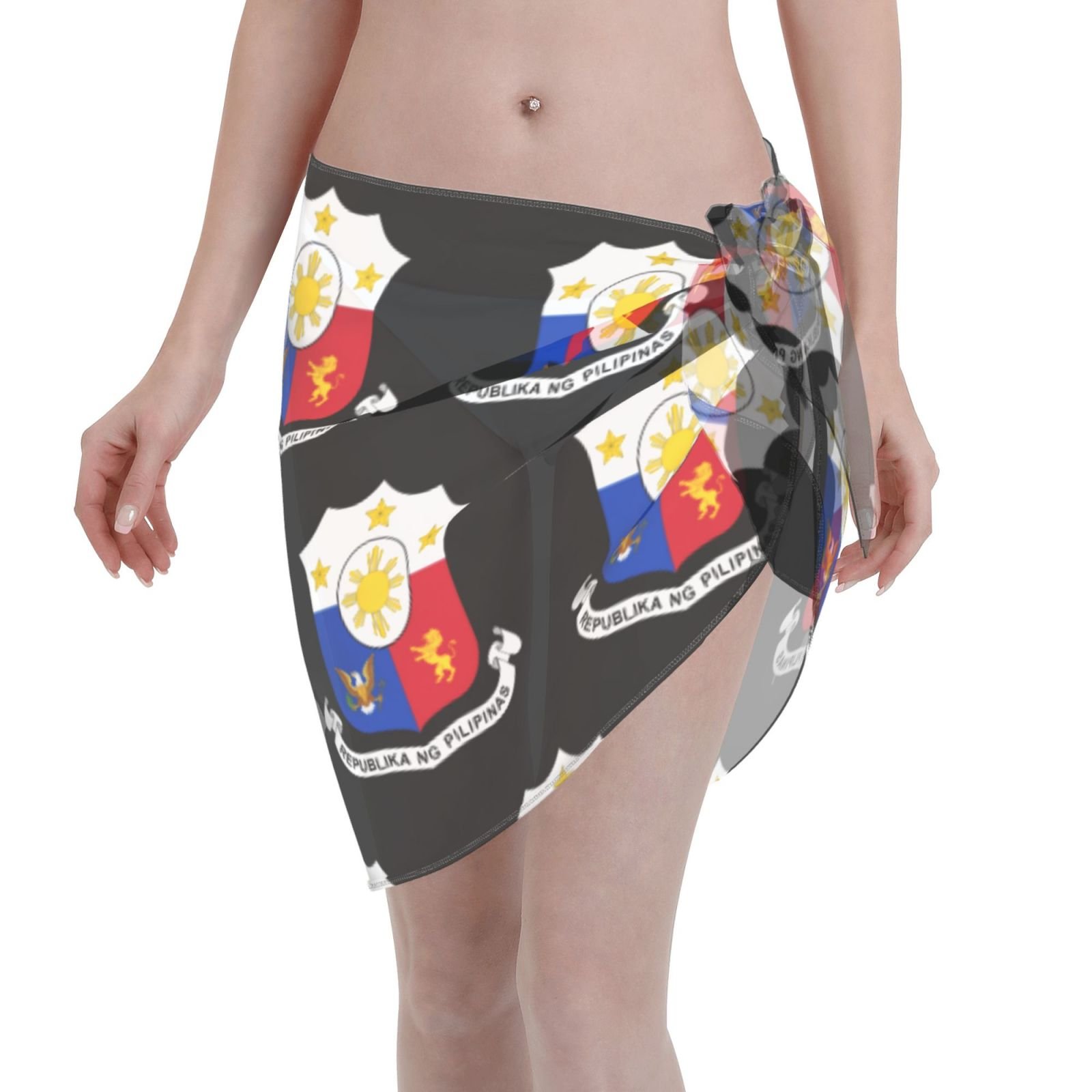 Parei corti da donna, copricostume da spiaggia, emblema filippino per costume da bagno filippino, gonna corta, sciarpa in chiffon