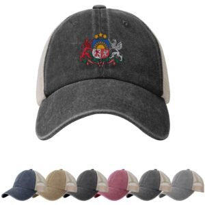 Coat of Arms of Latvia Sun Hats for Men Women Latvia Emblem Cowboy Mesh Baseball Cap Latvian Trucker Hat
