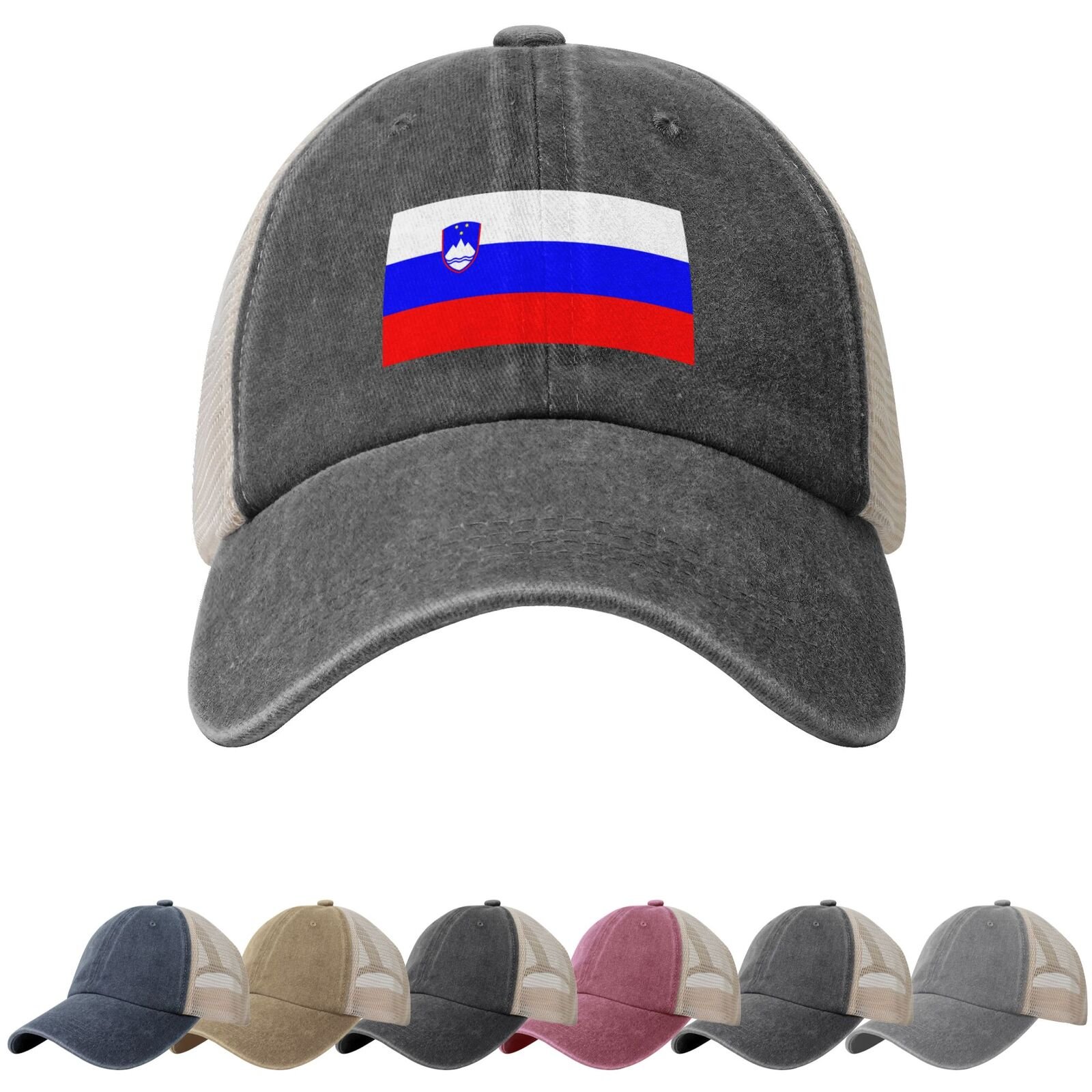 Slovenia Flag Sun Hats for Men Women Flag of Slovenia Cowboy Mesh Baseball Cap Slovenian Trucker Hat - Image 2