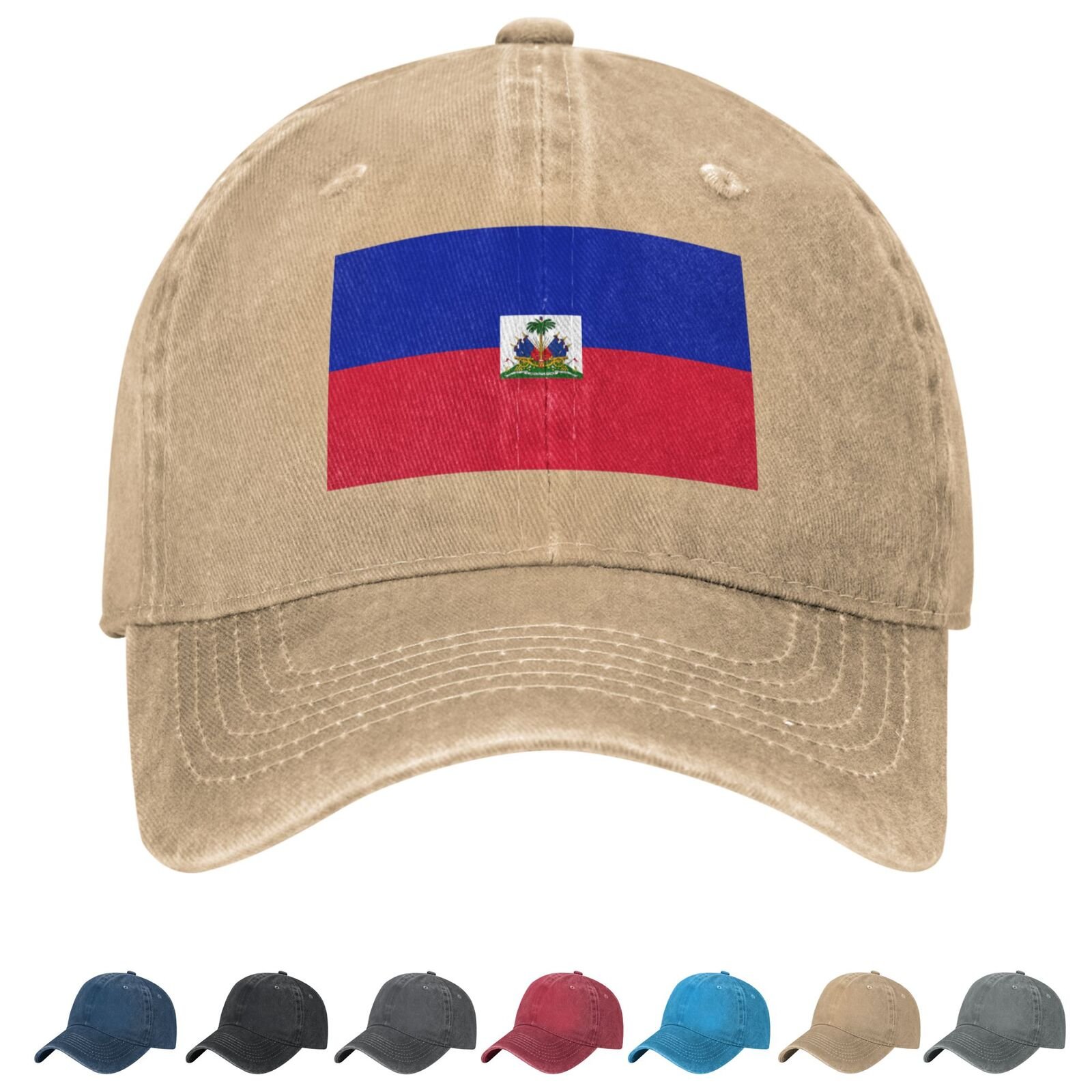 Flag of Haiti Denim Baseball Cap Haitian Flag Unisex Vintage Adjustable Outdoor Trucker Hat Black - Image 7