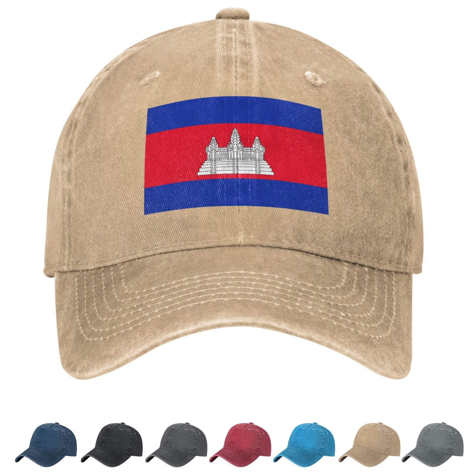 Flag of Cambodia Denim Baseball Cap Cambodian Flag Unisex Vintage Adjustable Outdoor Trucker Hat Black - Image 7