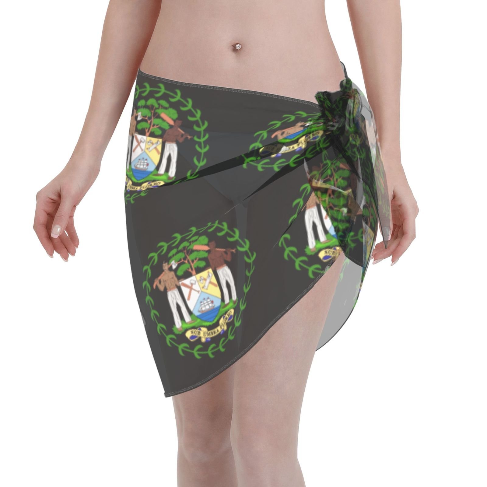 Parei corti da donna, copricostume da spiaggia, emblema del Belize, costume da bagno del Belize, gonna corta, sciarpa in chiffon
