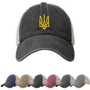 Coat of Arms of Ukraine Sun Hats for Men Women Support Ukraine Emblem Cowboy Mesh Baseball Cap Ukrainians Trucker Hat Black