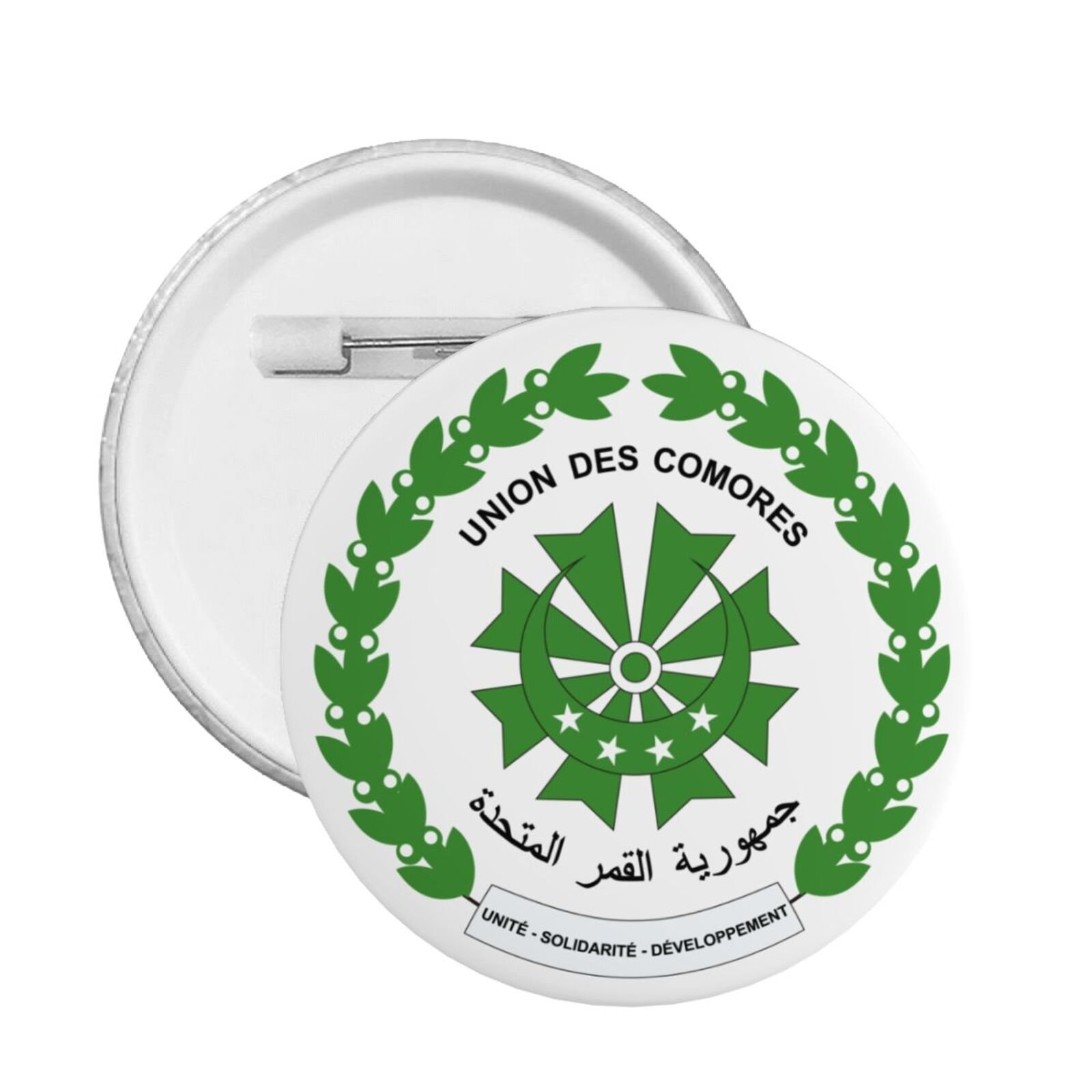 5 stuks ronde badges met het wapen van de Comoren, ondersteuning voor het embleem van de Comoren, Comorese decoratie.