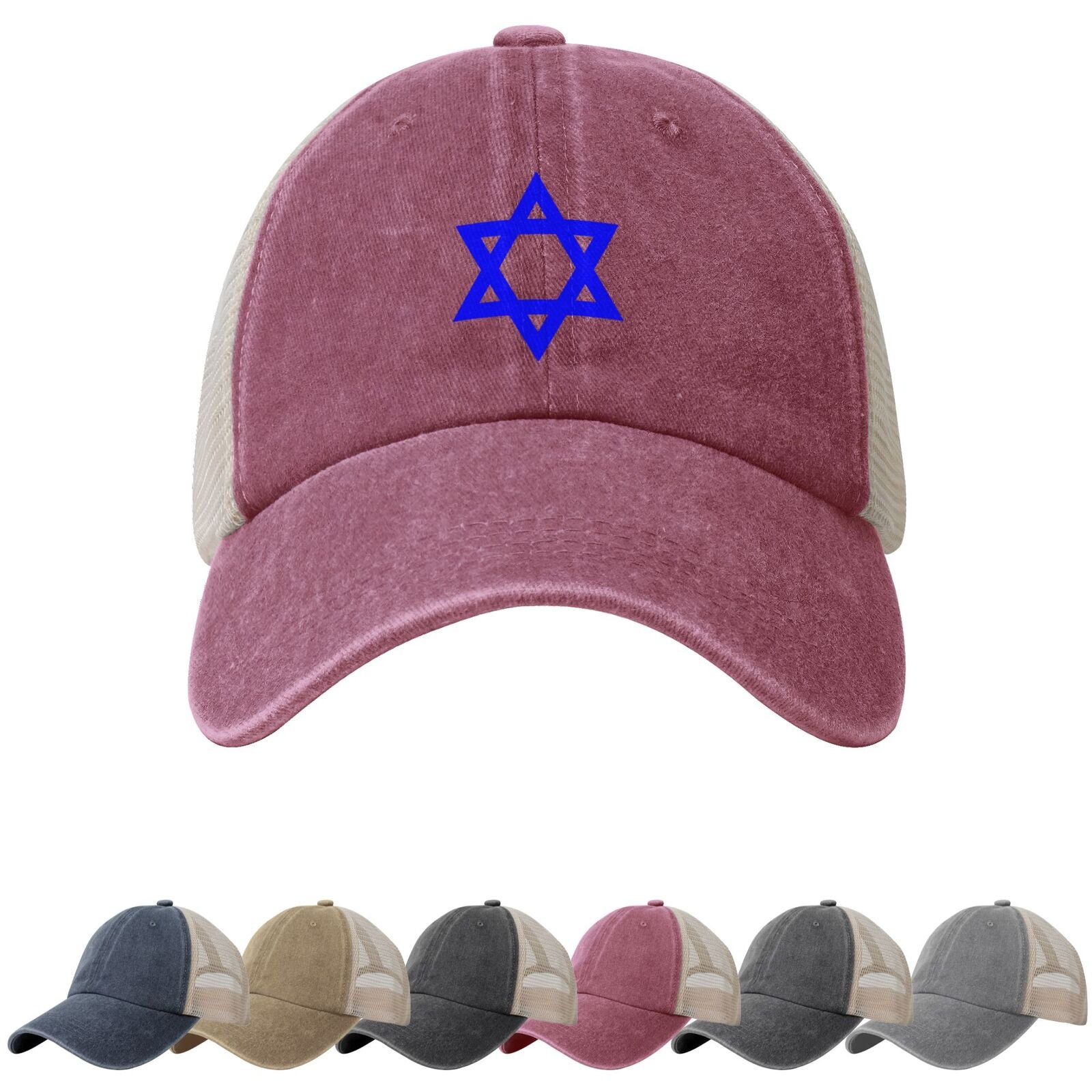 Blue Star of David Sun Hats for Men Women Support Israel Cowboy Mesh Baseball Cap Trucker Hat Black - Image 3