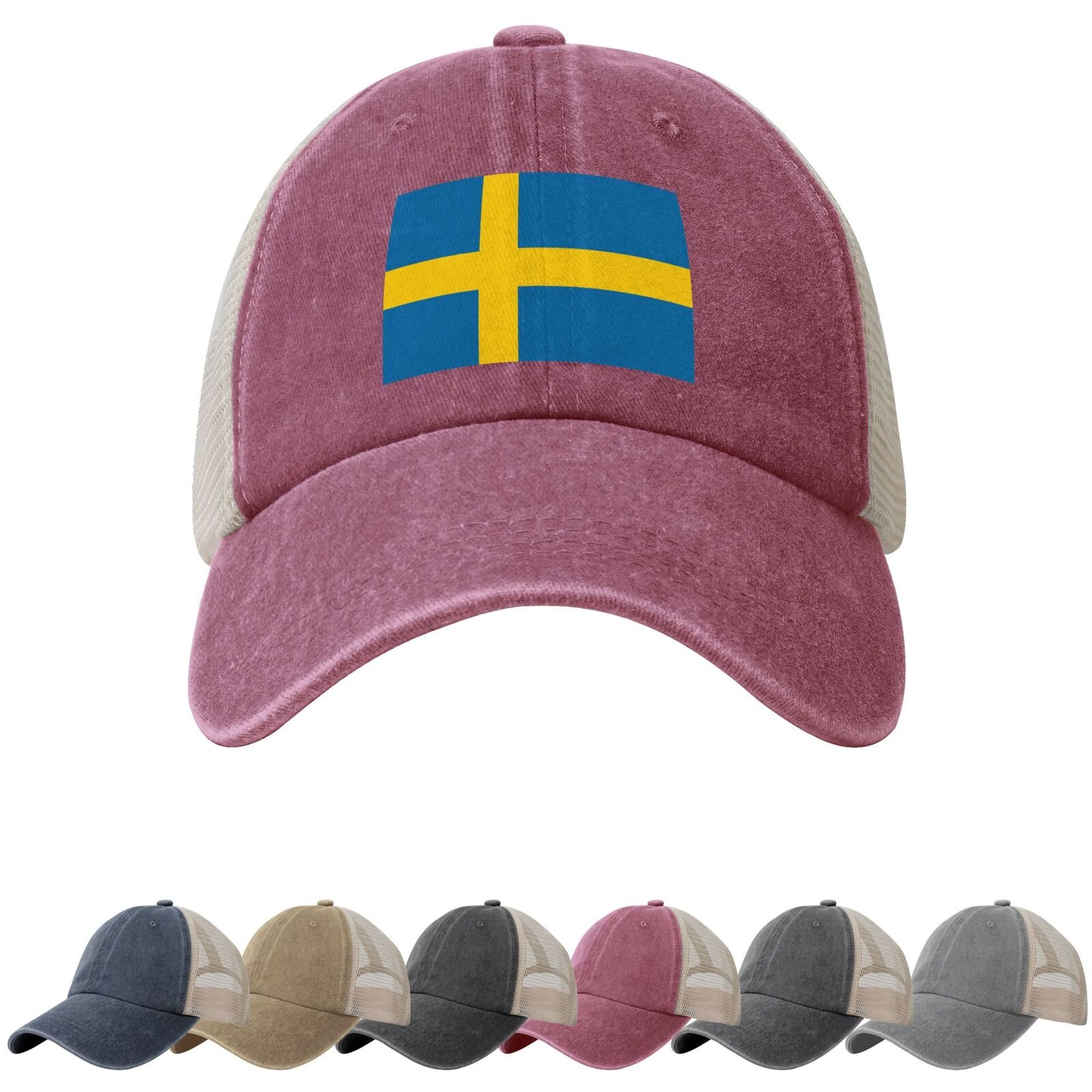 Sweden Flag Sun Hats for Men Women Flag of Sweden Cowboy Mesh Baseball Cap Swedes Trucker Hat - Image 3