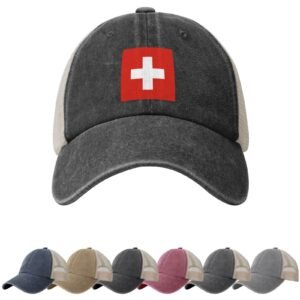 Switzerland Flag Sun Hats for Men Women Flag of Switzerland Cowboy Mesh Baseball Cap Swiss Trucker Hat