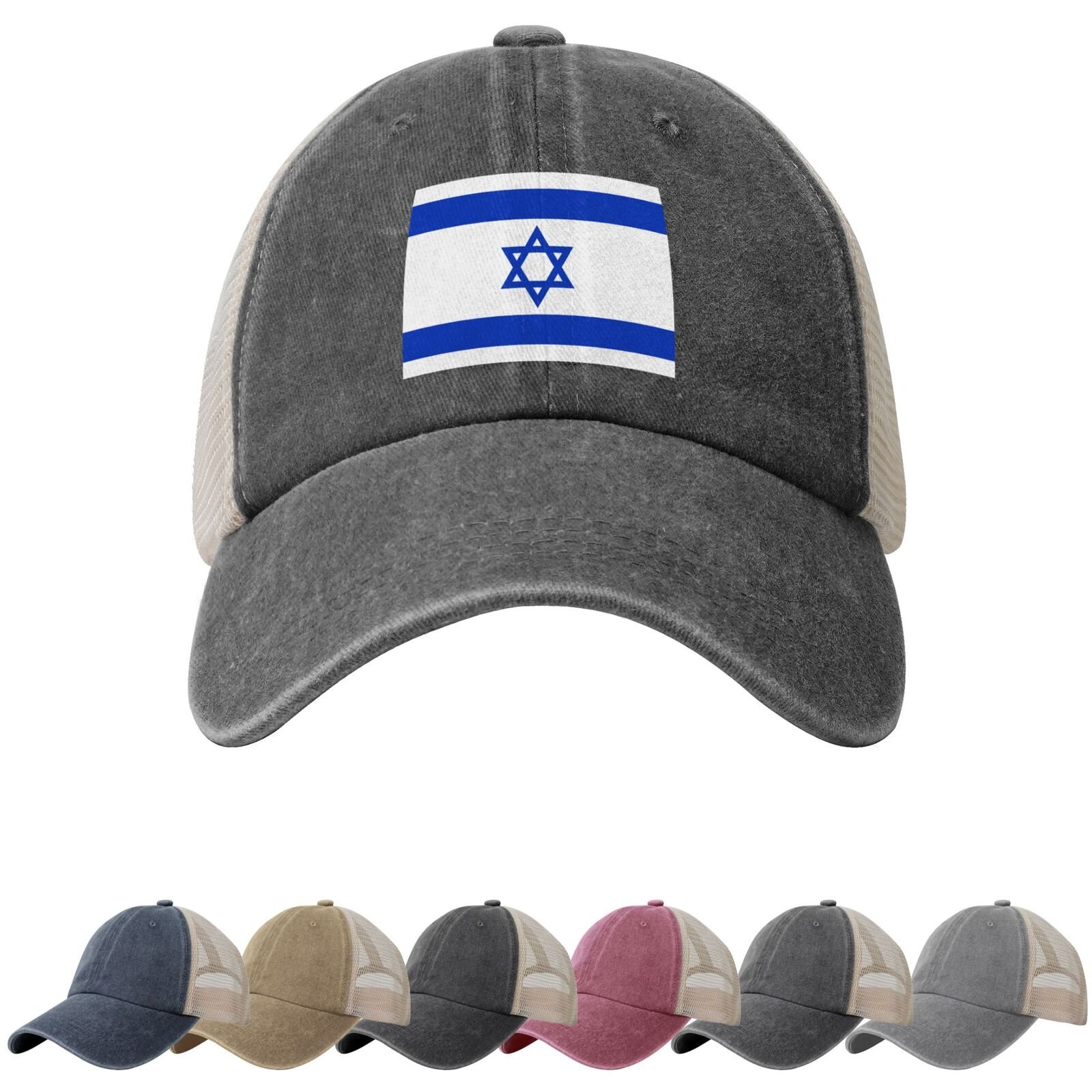 Zonnehoeden met de Israëlische vlag voor mannen en vrouwen, cowboypet met mesh-onderkant, truckerpet met Israëlische vlag. - Image 2