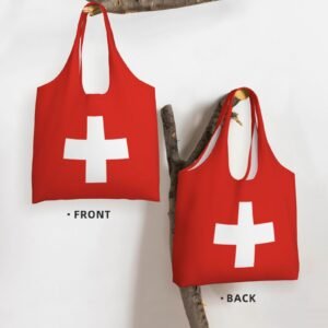 Switzerland Canvas Tote Bags For Women Men Reusable Shopping Grocery Swiss National Flag Bag