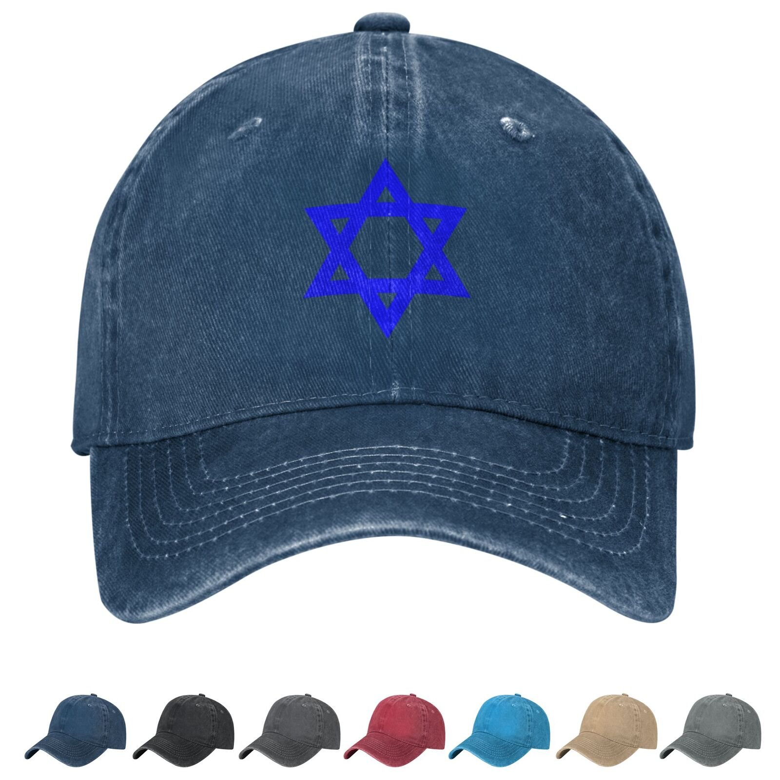 Flag of Star of David Denim Baseball Cap Blue Star of David Flag Unisex Vintage Adjustable Outdoor Trucker Hat Black - Image 6