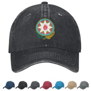 Coat of arms of Azerbaijan Denim Baseball Cap Azerbaijani Casual Unisex Vintage Adjustable Flag Trucker Hat Black