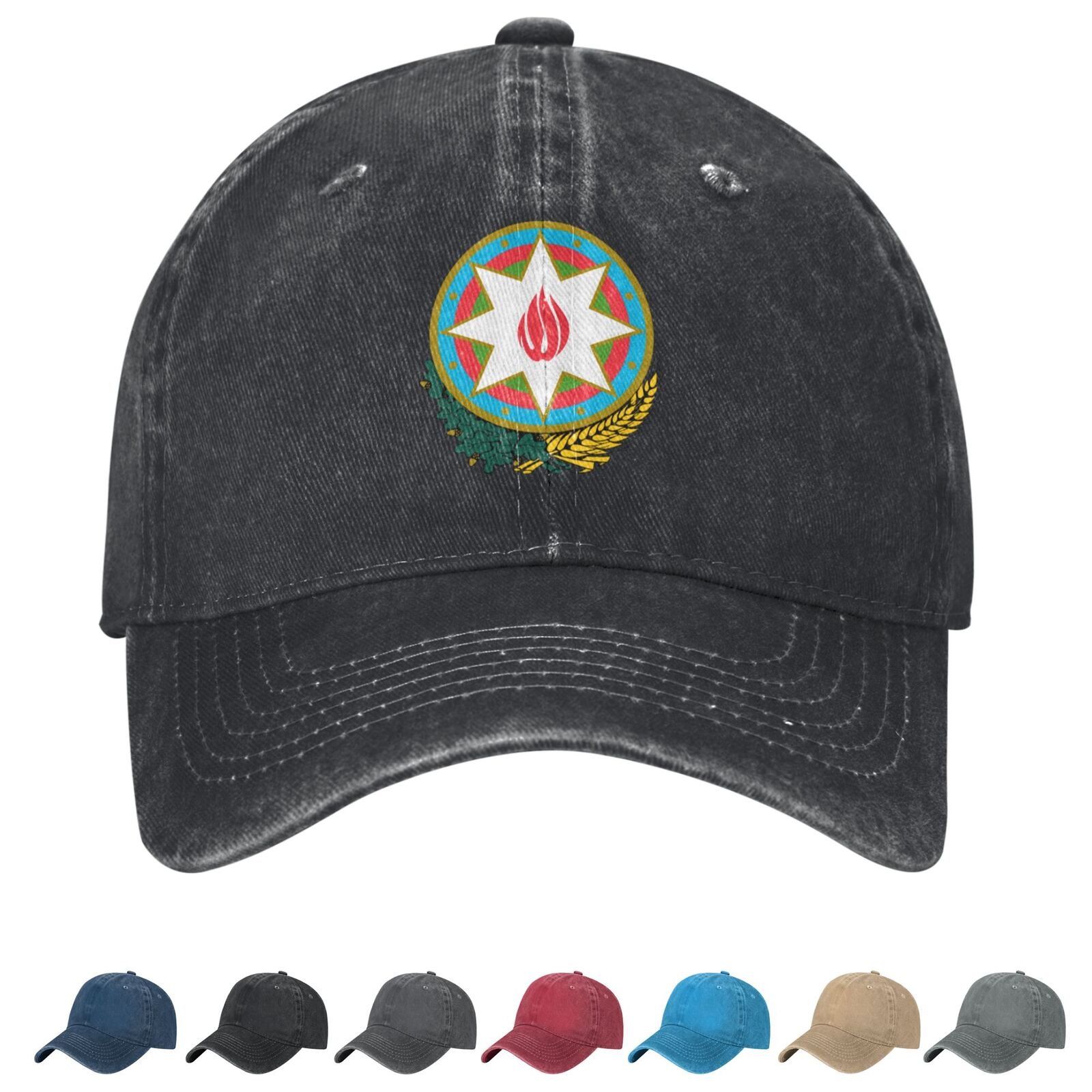 Coat of arms of Azerbaijan Denim Baseball Cap Azerbaijani Casual Unisex Vintage Adjustable Flag Trucker Hat Black
