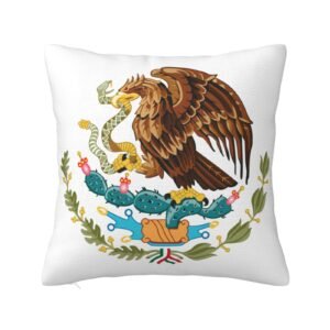 Square Throw Pillow Covers for Coat of Arms of Mexico National Emblem Pillowcase for Mexican Couch Sofa Bedroom