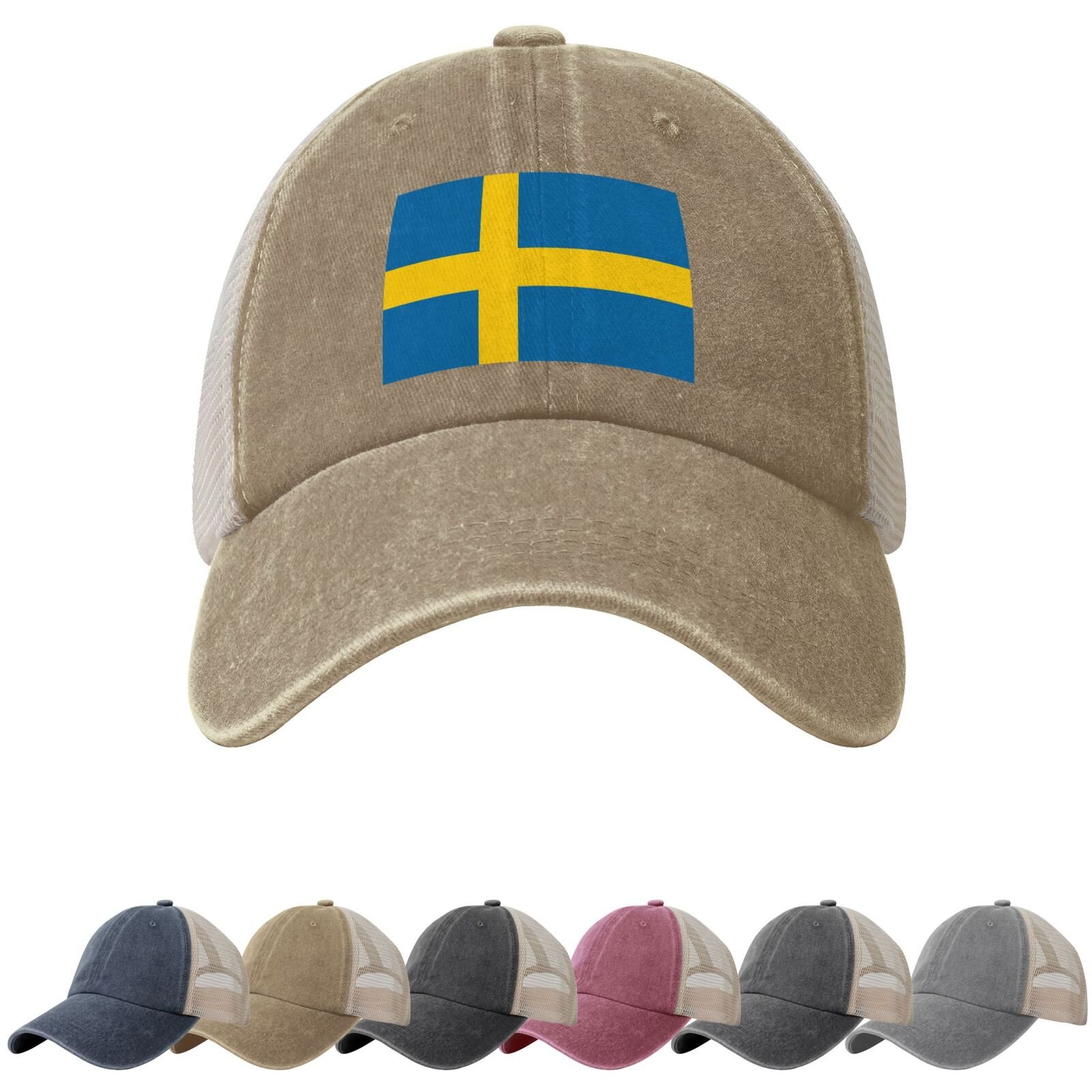 Sweden Flag Sun Hats for Men Women Flag of Sweden Cowboy Mesh Baseball Cap Swedes Trucker Hat - Image 5